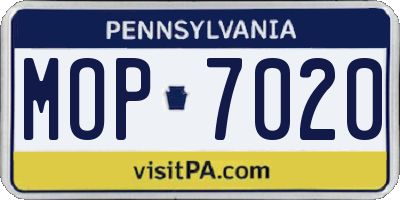 PA license plate MOP7020