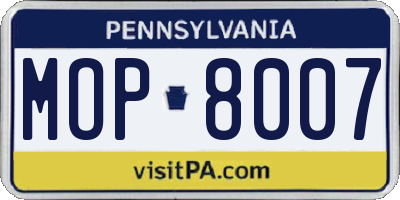 PA license plate MOP8007