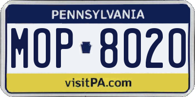 PA license plate MOP8020