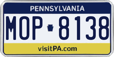 PA license plate MOP8138