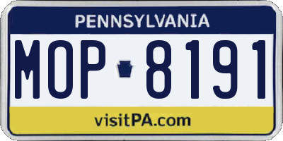 PA license plate MOP8191