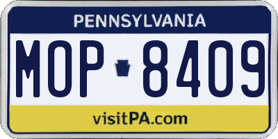 PA license plate MOP8409
