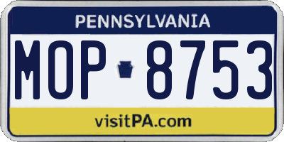 PA license plate MOP8753