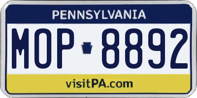 PA license plate MOP8892