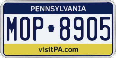 PA license plate MOP8905