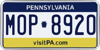 PA license plate MOP8920