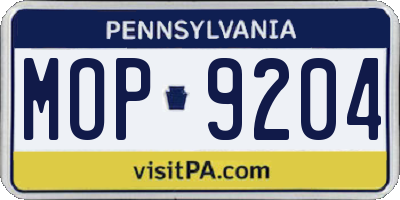 PA license plate MOP9204