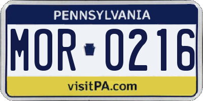 PA license plate MOR0216