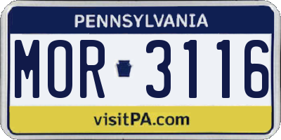PA license plate MOR3116