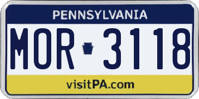 PA license plate MOR3118