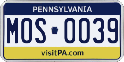 PA license plate MOS0039