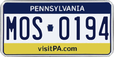 PA license plate MOS0194