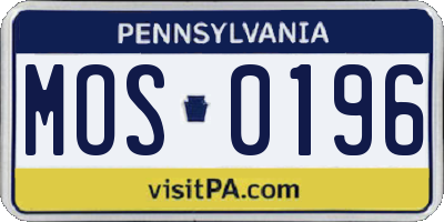 PA license plate MOS0196