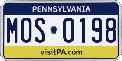 PA license plate MOS0198