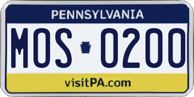 PA license plate MOS0200