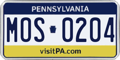 PA license plate MOS0204