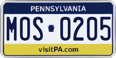 PA license plate MOS0205