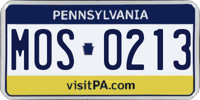 PA license plate MOS0213
