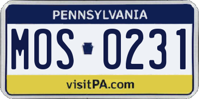 PA license plate MOS0231