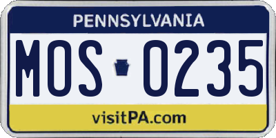 PA license plate MOS0235