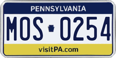 PA license plate MOS0254