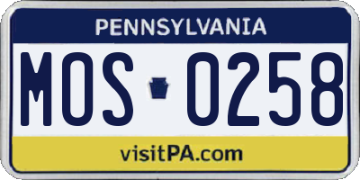 PA license plate MOS0258