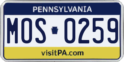 PA license plate MOS0259