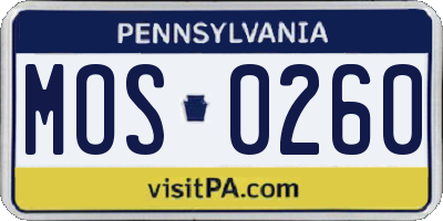 PA license plate MOS0260