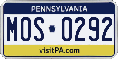 PA license plate MOS0292