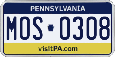 PA license plate MOS0308
