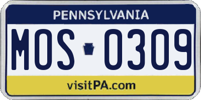 PA license plate MOS0309