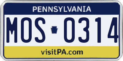 PA license plate MOS0314