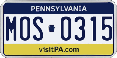 PA license plate MOS0315
