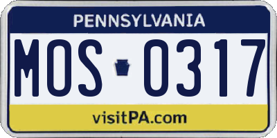 PA license plate MOS0317