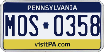 PA license plate MOS0358