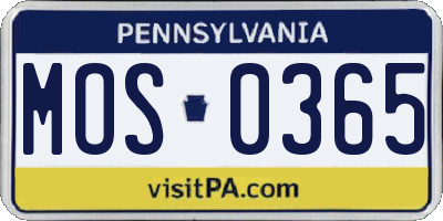 PA license plate MOS0365