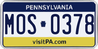 PA license plate MOS0378
