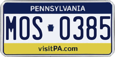 PA license plate MOS0385