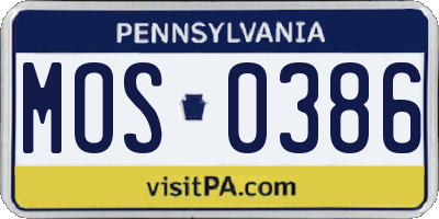PA license plate MOS0386