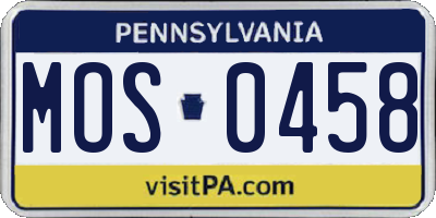 PA license plate MOS0458