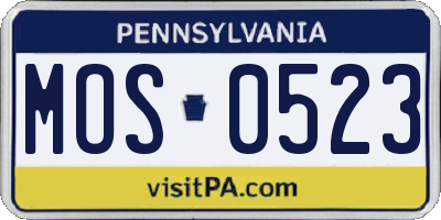 PA license plate MOS0523