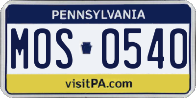 PA license plate MOS0540