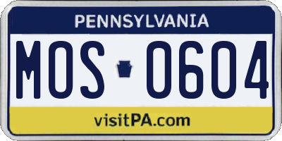 PA license plate MOS0604