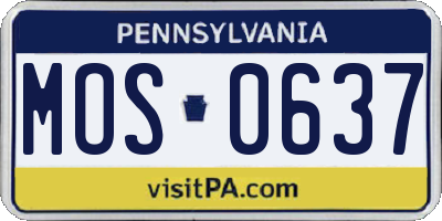PA license plate MOS0637
