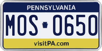 PA license plate MOS0650