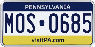 PA license plate MOS0685
