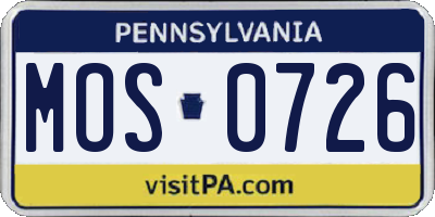 PA license plate MOS0726