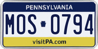 PA license plate MOS0794