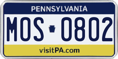 PA license plate MOS0802