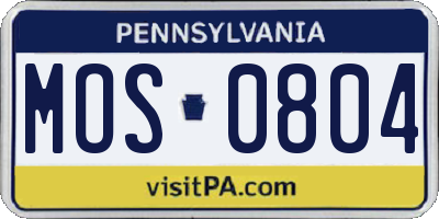 PA license plate MOS0804
